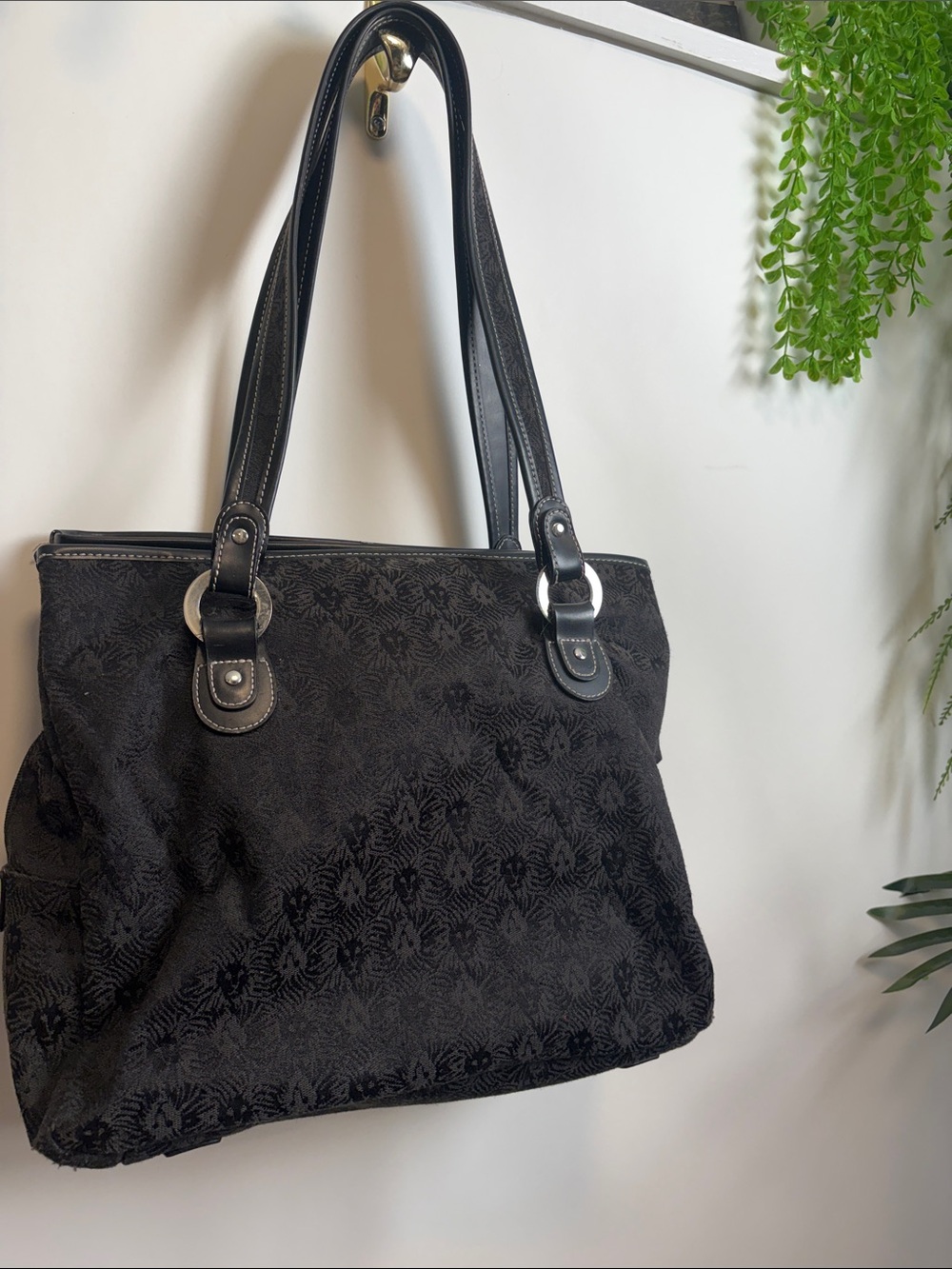 Anne Klein Black Textured Shoulder Tote